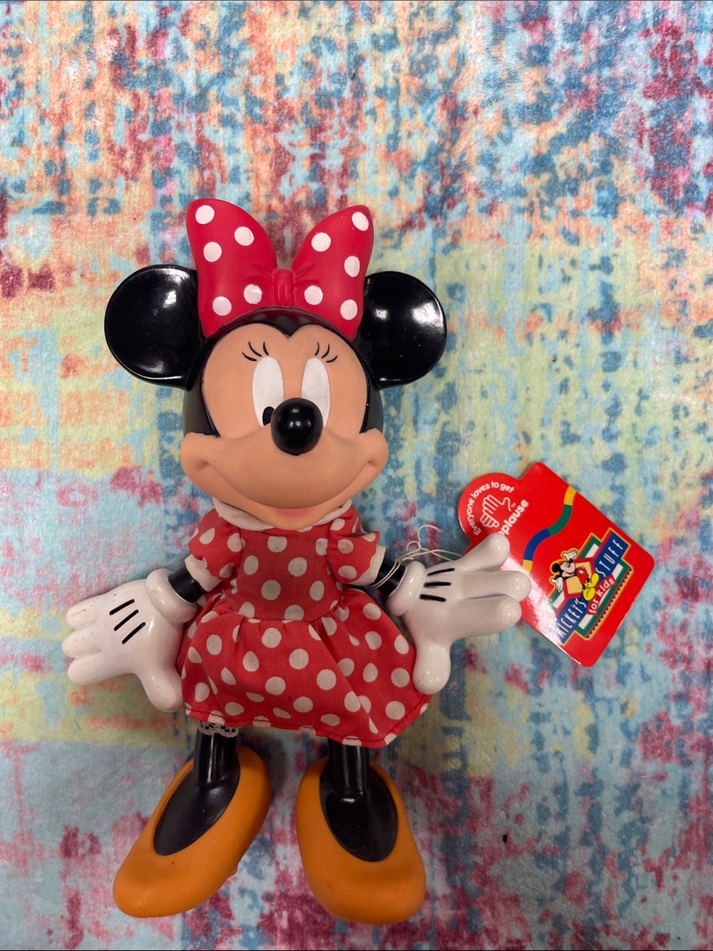 Vintage Disney Minnie Mouse Figure in Red Polka Dot Dress with Pink Bow